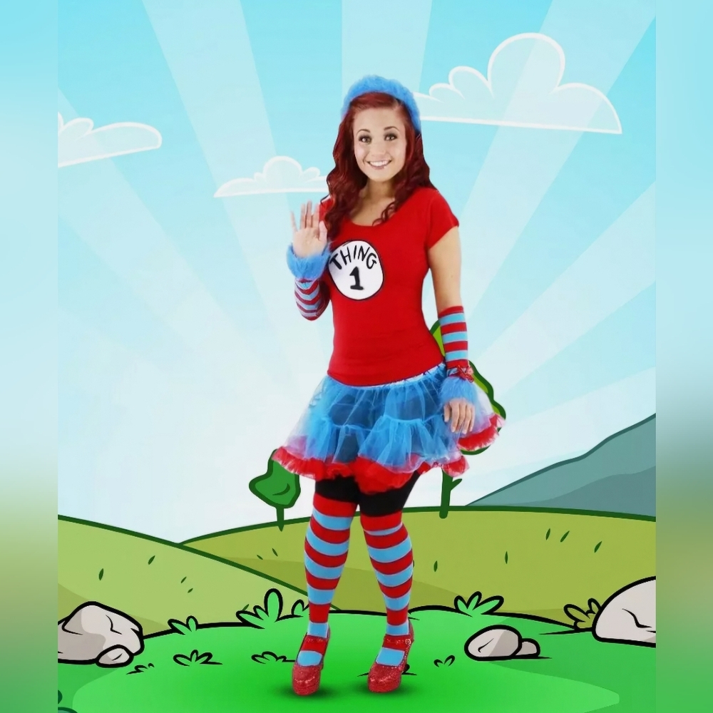 DR SEUSS Thing 1 & 2 Adult Tutu Skirt Halloween Party Costume- Adult L/XL